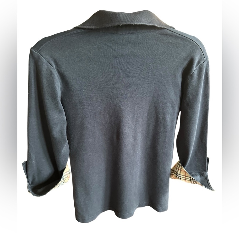 Burberry Navy Long Sleeve Polo Shirt with Plaid Accents size XXL runs Small - Picture 3 of 8